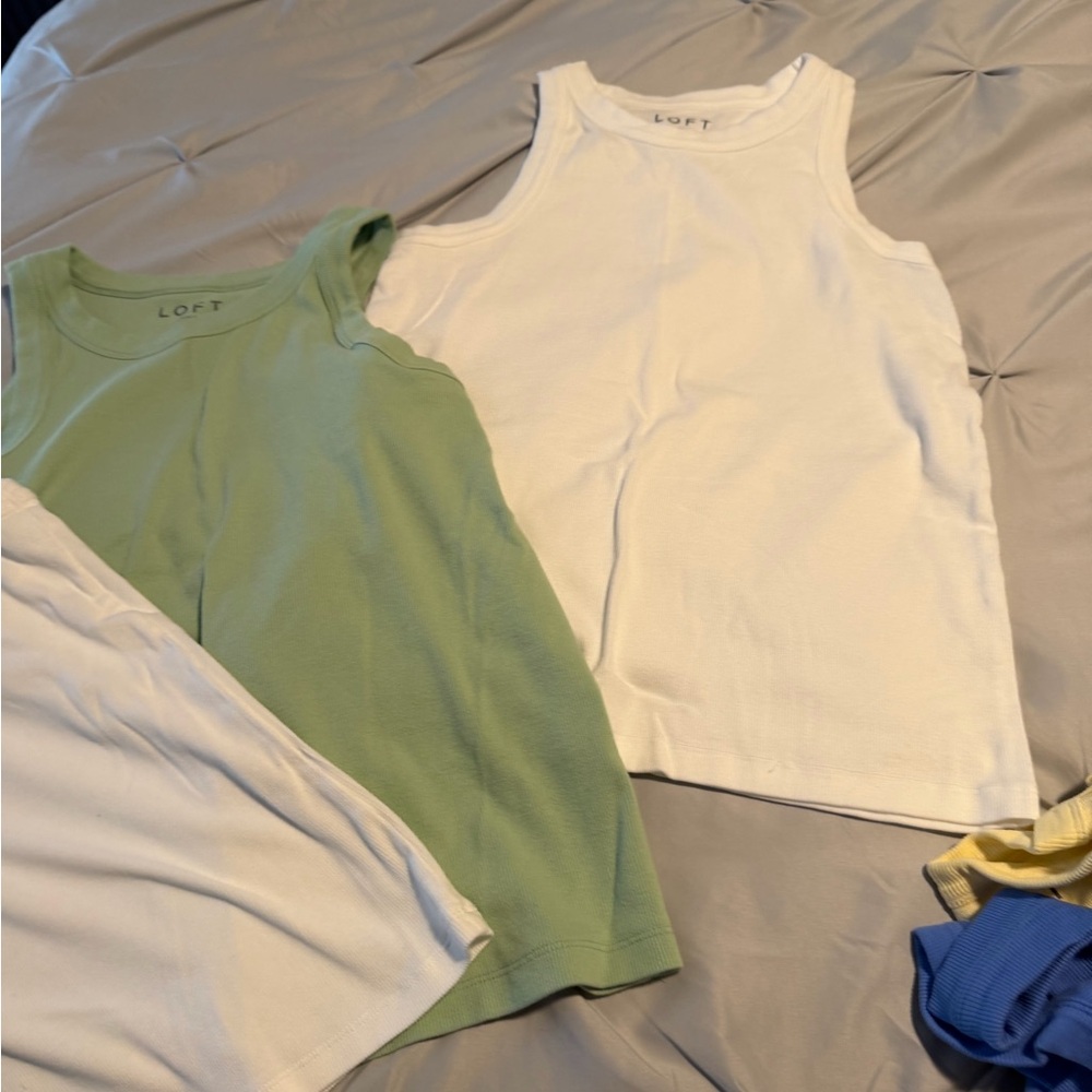 LOFT womens Ribbed Tank Tops in White and Light Green